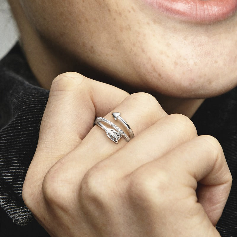 PANDORA Wrap-Around Arrow Ring Cubic Zirconia Silver Love Rings Statement Ring Jewelry Gift