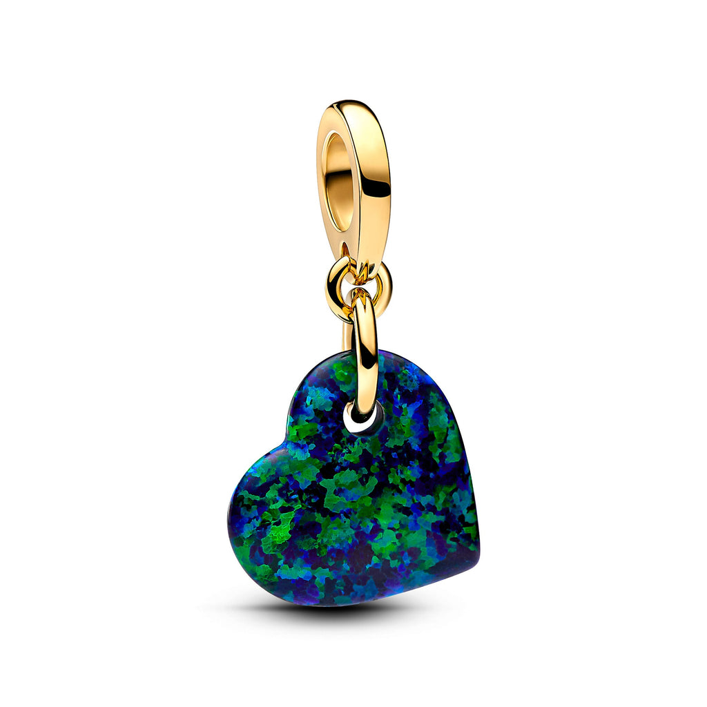PANDORA Opalescent Green Heart Dangle Charm 14K Gold Plated Unique Metal Blend Love Charms Bracelet Charm Jewelry Gift