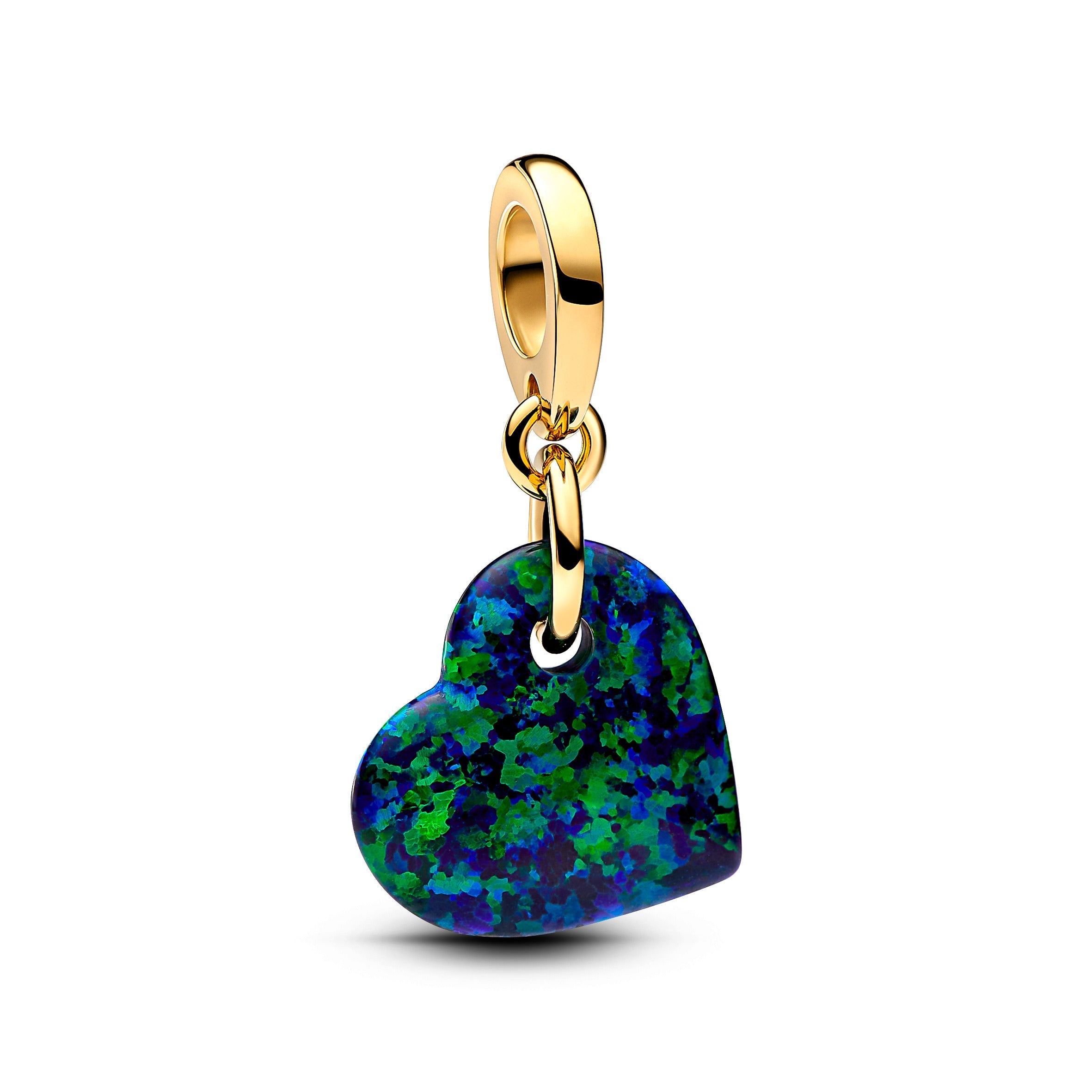PANDORA Opalescent Green Heart Dangle Charm 14K Gold Plated Unique Metal Blend Love Charms Bracelet Charm Jewelry Gift