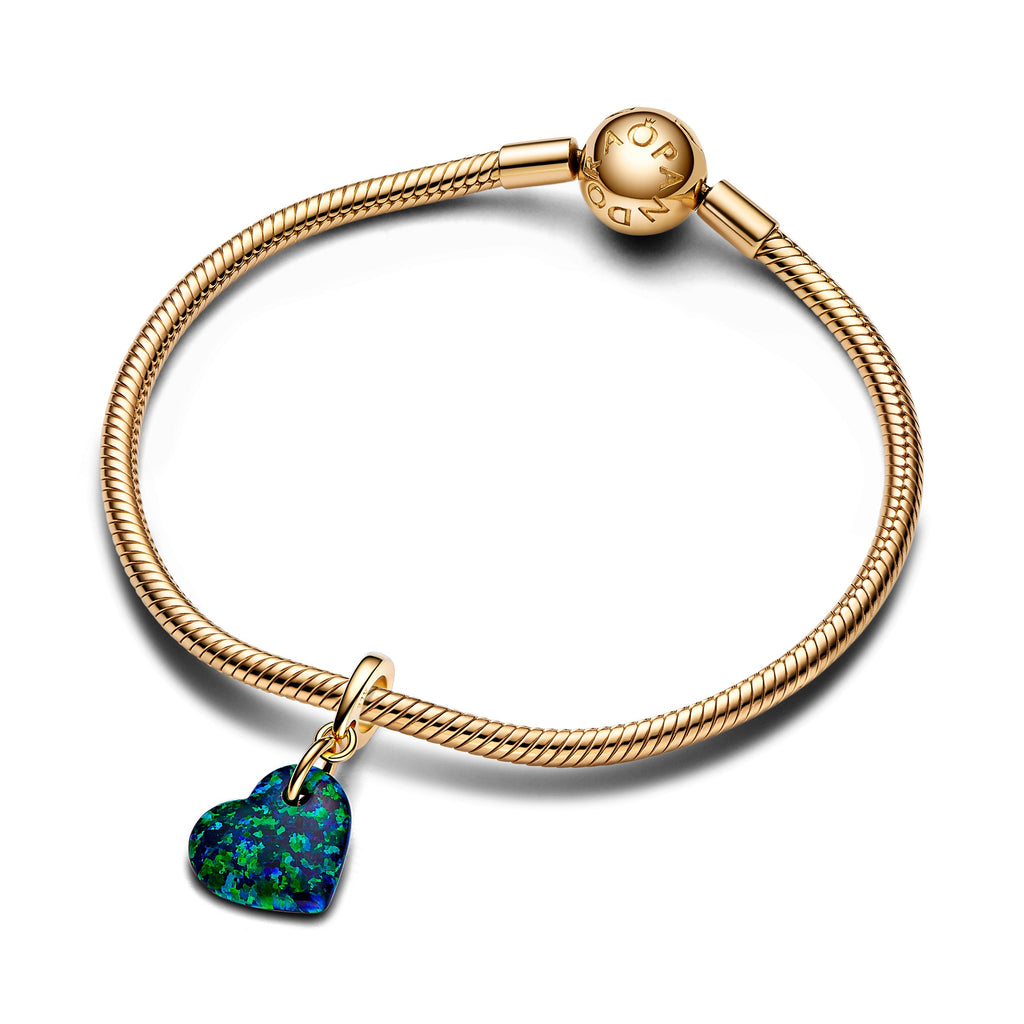 PANDORA Opalescent Green Heart Dangle Charm 14K Gold Plated Unique Metal Blend Love Charms Bracelet Charm Jewelry Gift