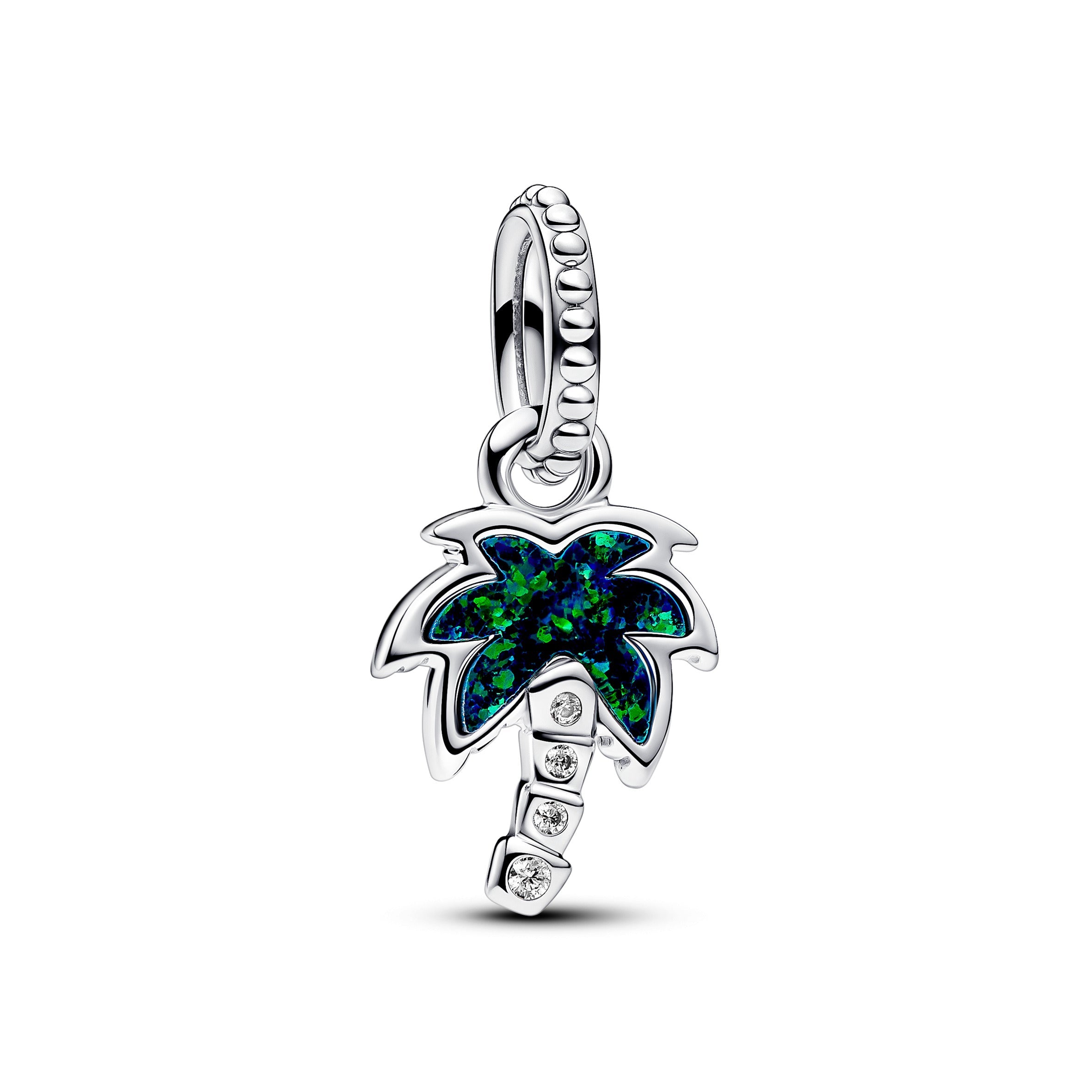 PANDORA Opalescent Green Palm Tree Dangle Charm Sterling Silver Nature Charms Bracelet Charm Jewelry Gift