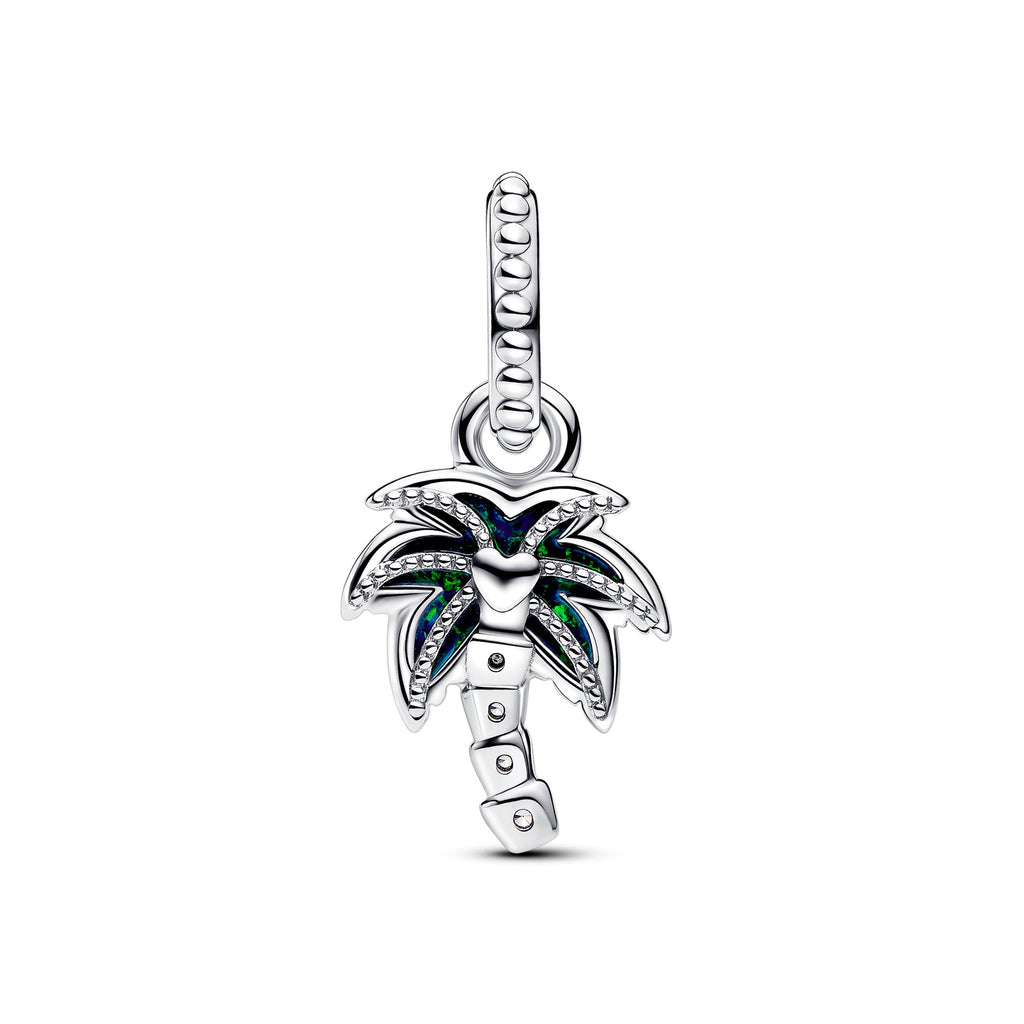 PANDORA Opalescent Green Palm Tree Dangle Charm Sterling Silver Nature Charms Bracelet Charm Jewelry Gift