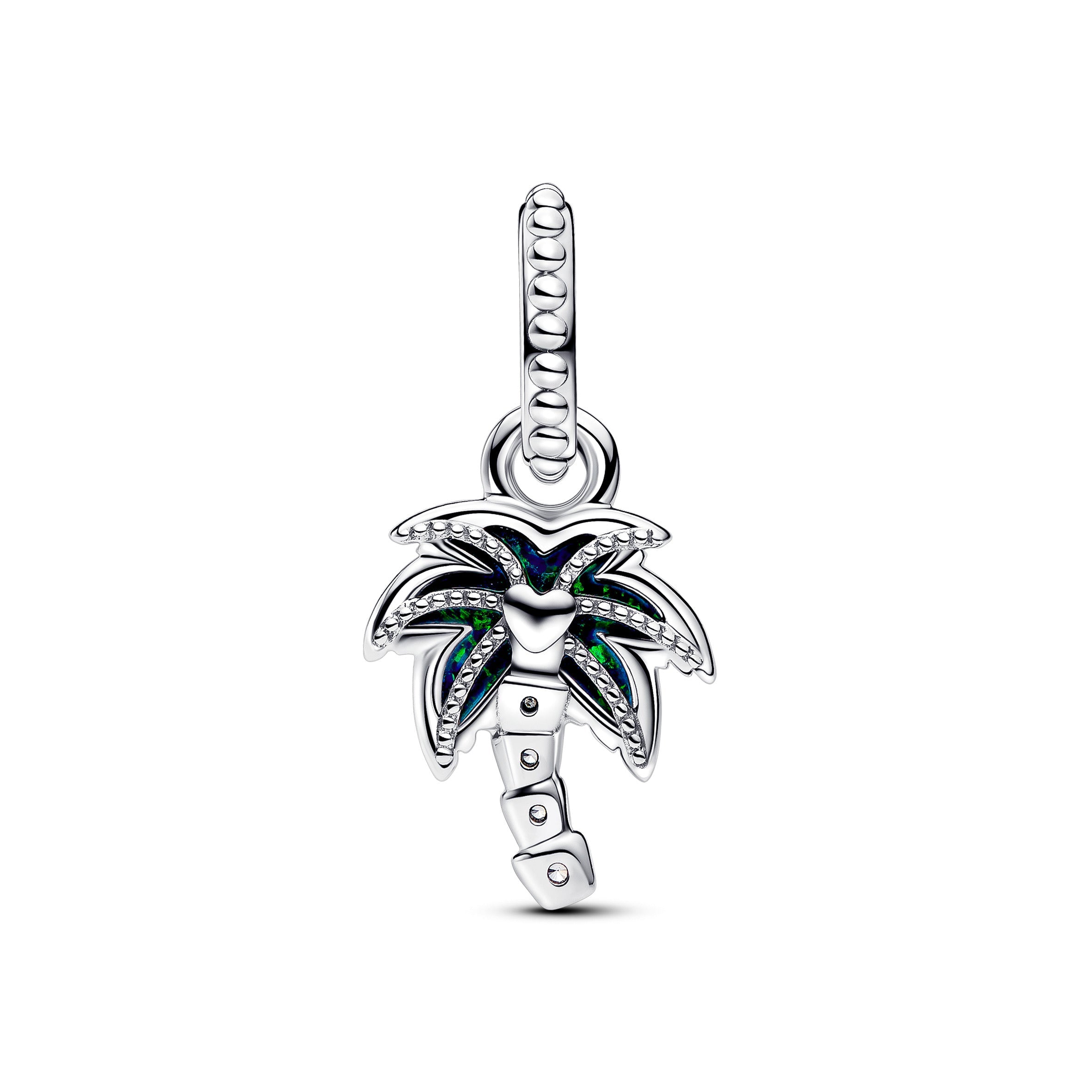 PANDORA Opalescent Green Palm Tree Dangle Charm Sterling Silver Nature Charms Bracelet Charm Jewelry Gift