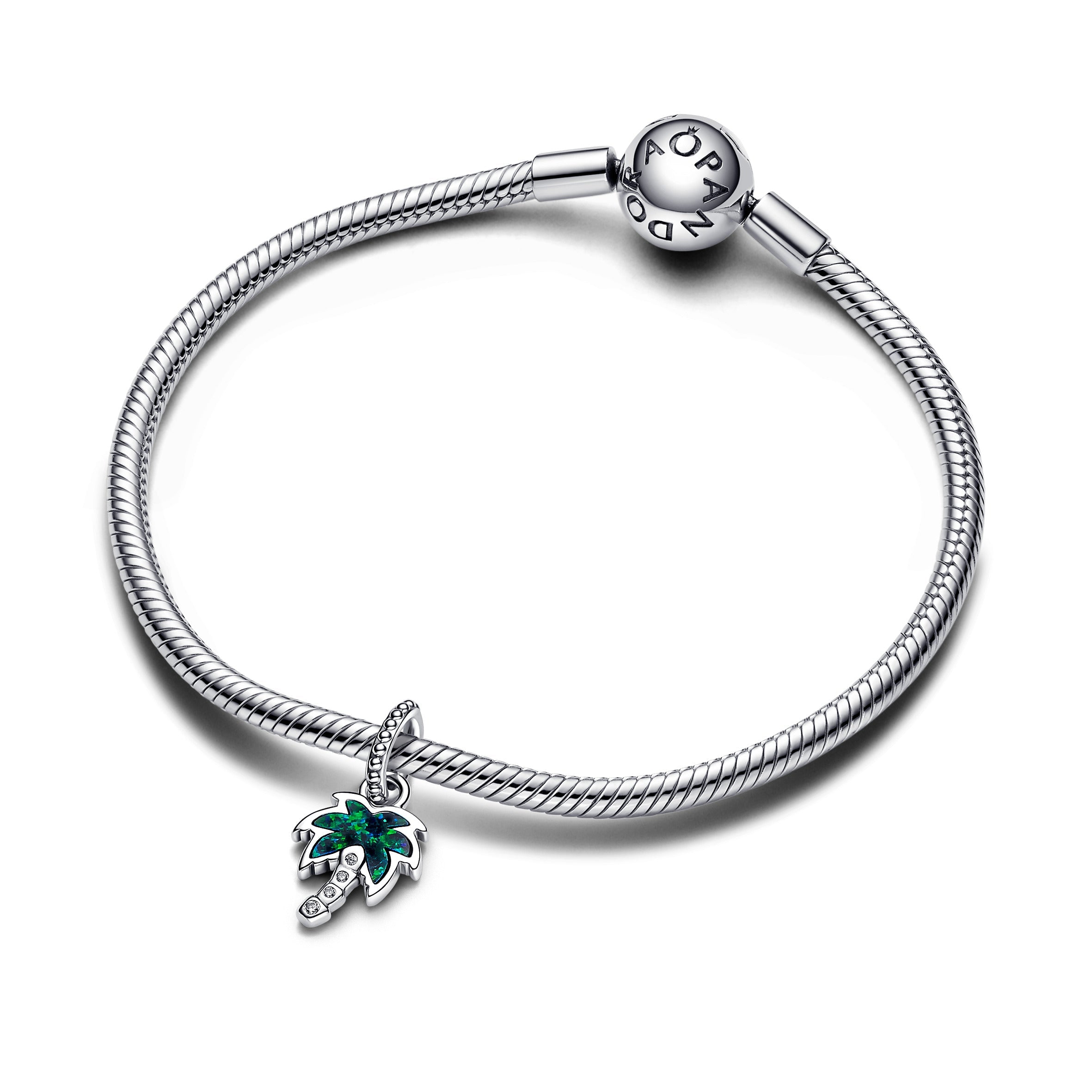 PANDORA Opalescent Green Palm Tree Dangle Charm Sterling Silver Nature Charms Bracelet Charm Jewelry Gift