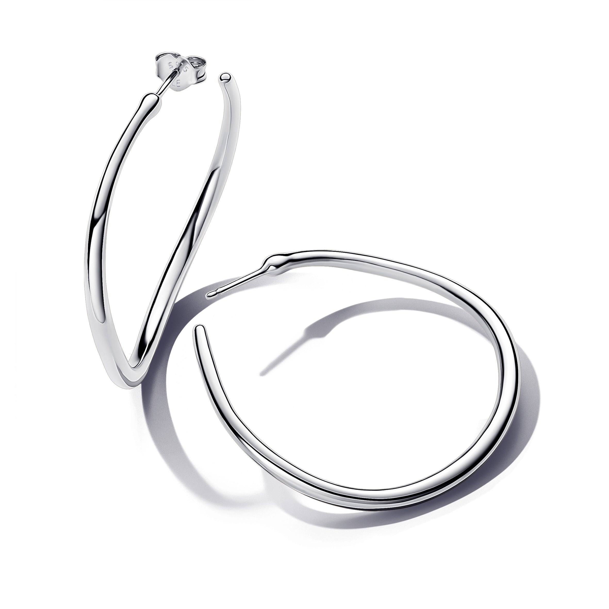 PANDORA Organically Shaped 42 Mm Open Hoop Earrings Sterling Silver Statement Ring Jewelry Gift