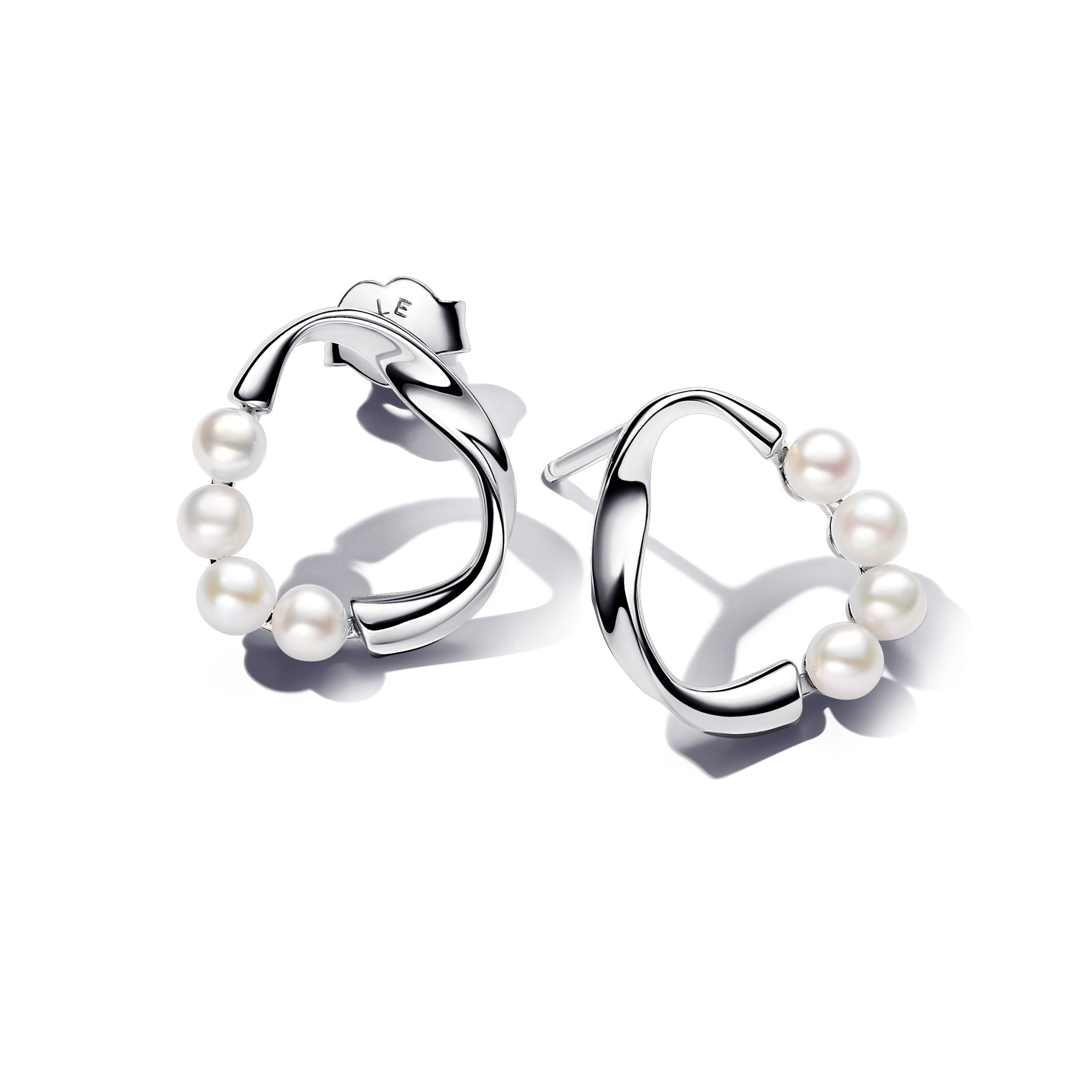 PANDORA Organically Shaped Circle And Treated Freshwater Cultured Pearls Stud Earrings Silver Statement Ring Jewelry Gift