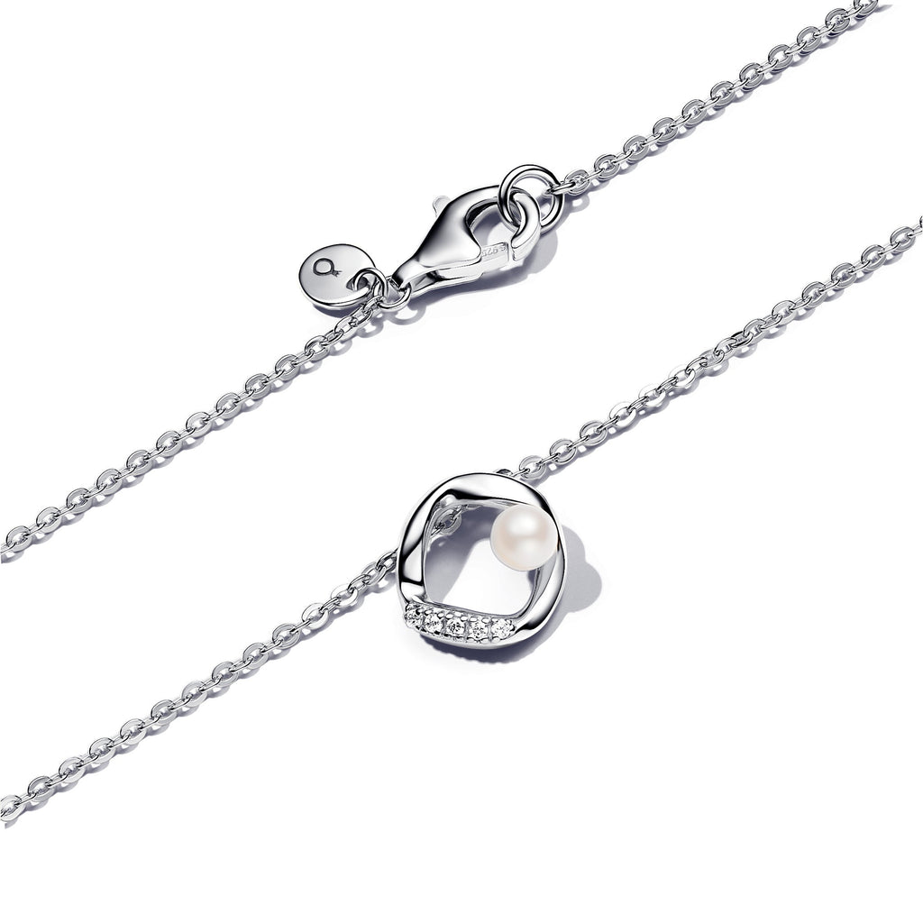 PANDORA Organically Shaped Pavé Circle And Treated Freshwater Cultured Pearl Collier Necklace Sterling Silver Necklaces Pendant Necklace Jewelry Gift