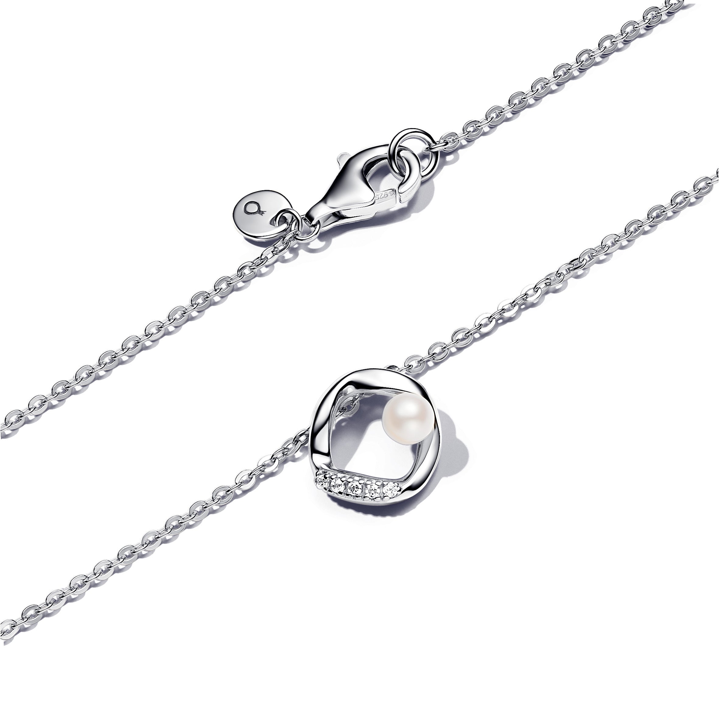 PANDORA Organically Shaped Pavé Circle And Treated Freshwater Cultured Pearl Collier Necklace Sterling Silver Necklaces Pendant Necklace Jewelry Gift