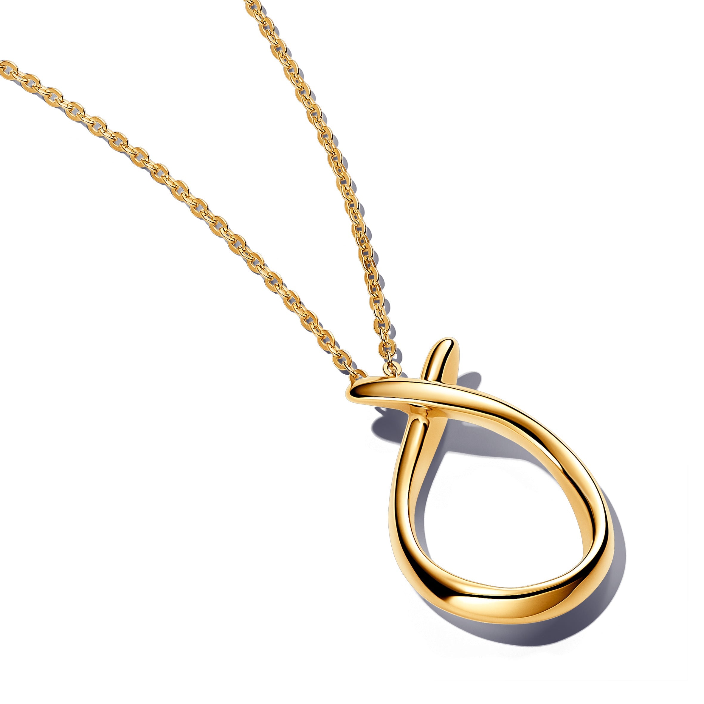 PANDORA Organically Shaped Pendant Necklace 14K Gold Plated Unique Metal Blend Nature Necklaces Jewelry Gift