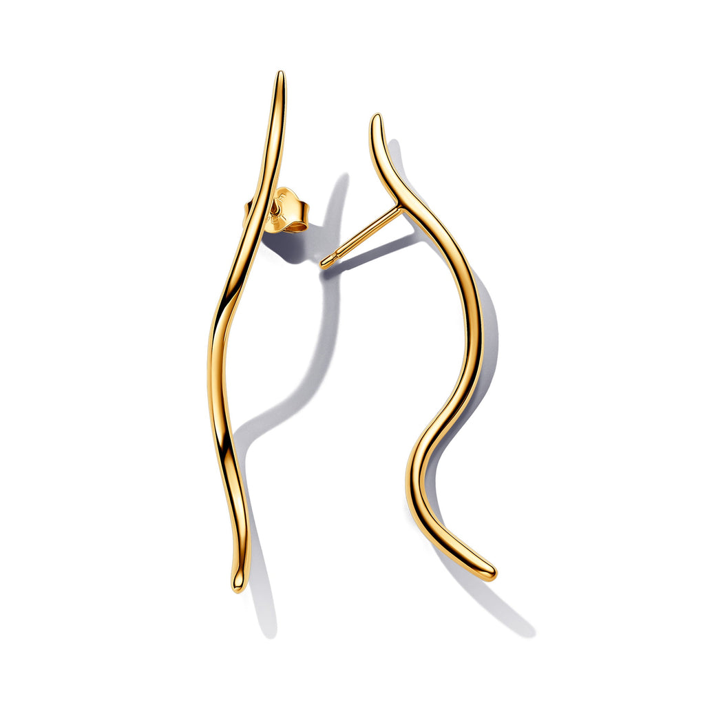 PANDORA Organically Shaped Wire Stud Earrings 14K Gold Plated Unique Metal Blend Statement Ring Jewelry Gift