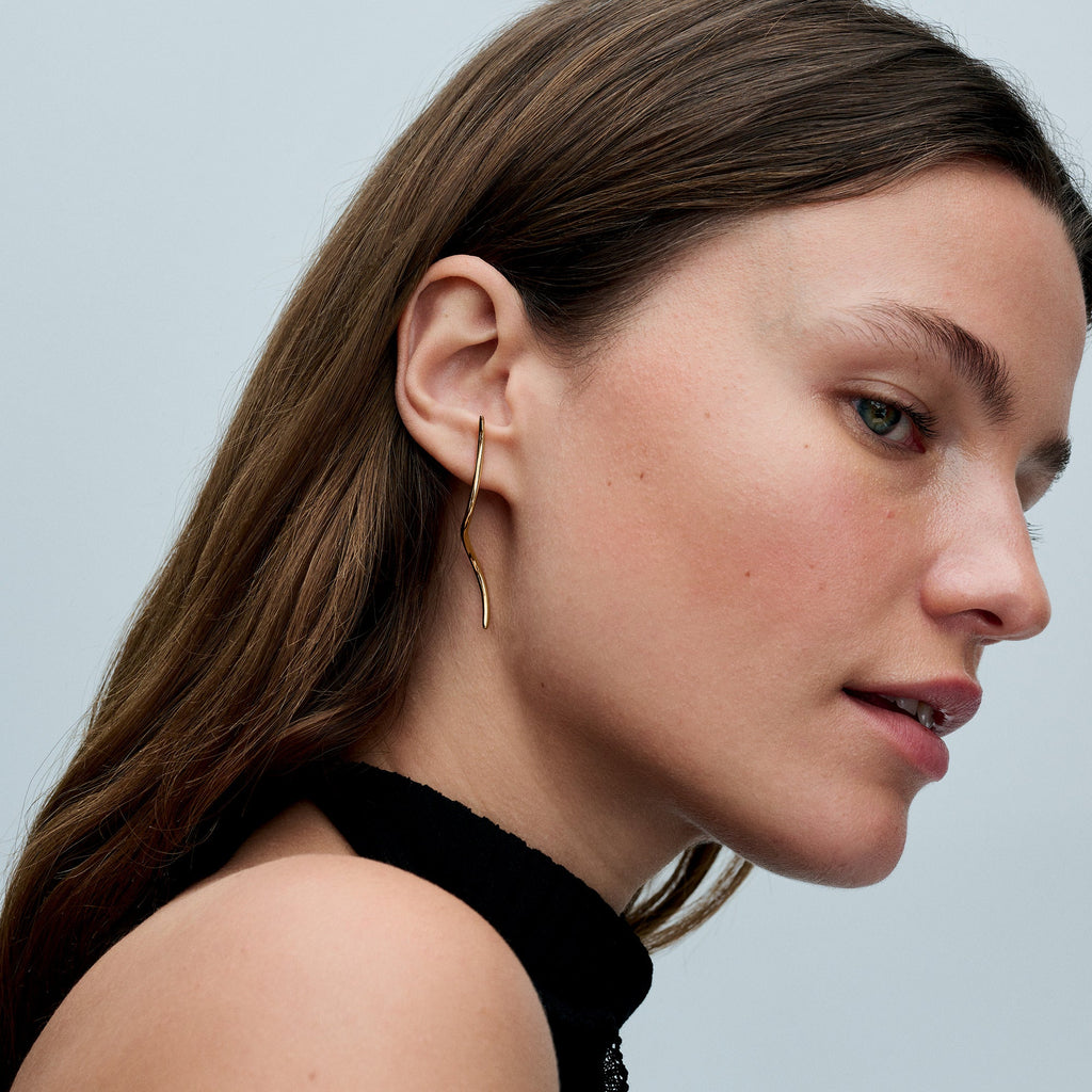 PANDORA Organically Shaped Wire Stud Earrings 14K Gold Plated Unique Metal Blend Statement Ring Jewelry Gift