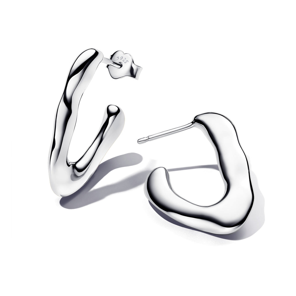PANDORA Organically V-shaped Open Hoop Earrings Sterling Silver Statement Ring Jewelry Gift