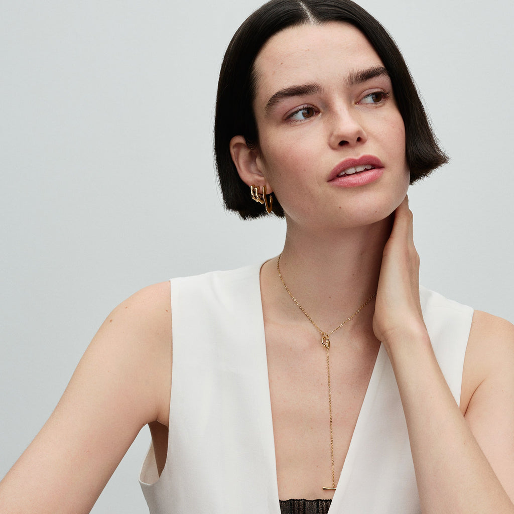 PANDORA Organically V-shaped Open Hoop Earrings 14K Gold Plated Unique Metal Blend Statement Ring Jewelry Gift