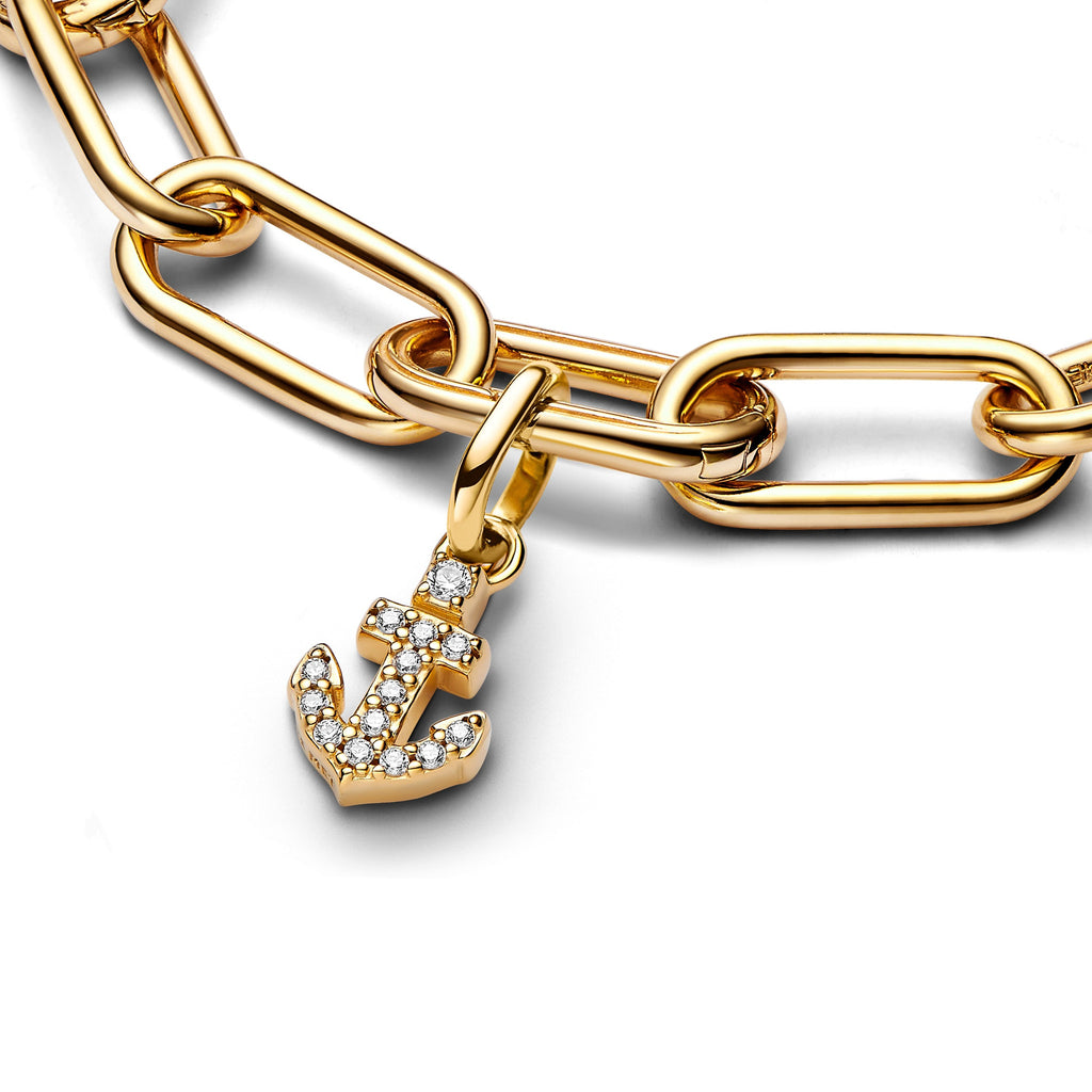 PANDORA ME Anchor Mini Dangle Charm 14K Gold Plated Unique Metal Blend Clear Symbols Charms Bracelet Charm Jewelry Gift