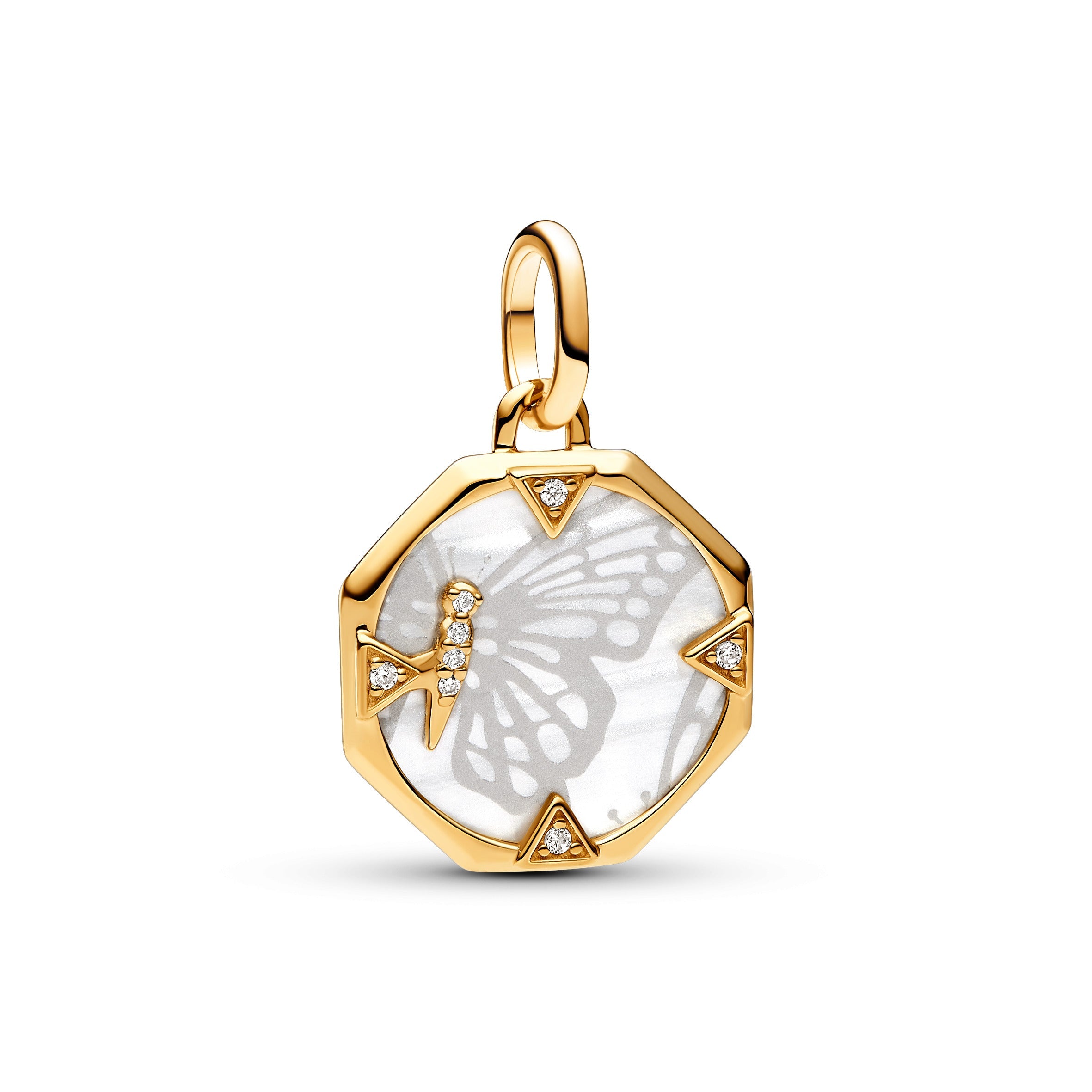 PANDORA ME Pearlescent Butterfly Medallion Charm 14K Gold Plated Unique Metal Blend Clear Animals Charms Bracelet Charm Jewelry Gift