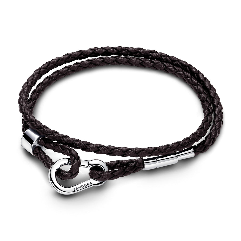 PANDORA Moments Brown Braided Double Leather Bracelet Bracelets Chain Bracelet Jewelry Gift