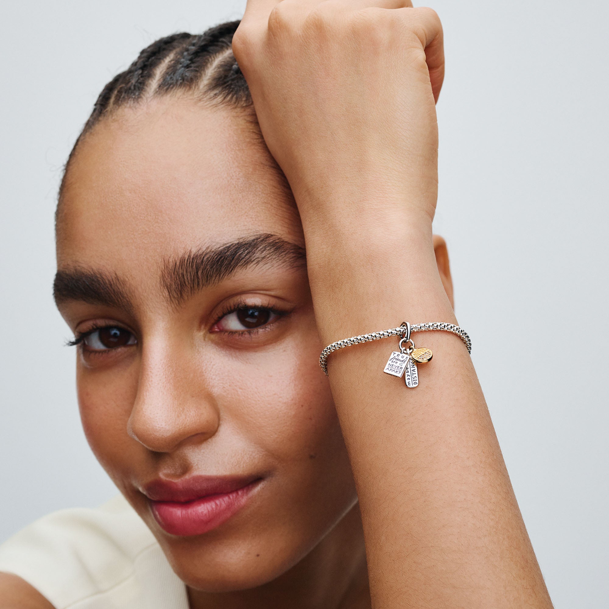 PANDORA Friendship Triple Dangle Charm 14K Gold Plated Unique Metal Blend Clear Be Love Charms Bracelet Charm Jewelry Gift