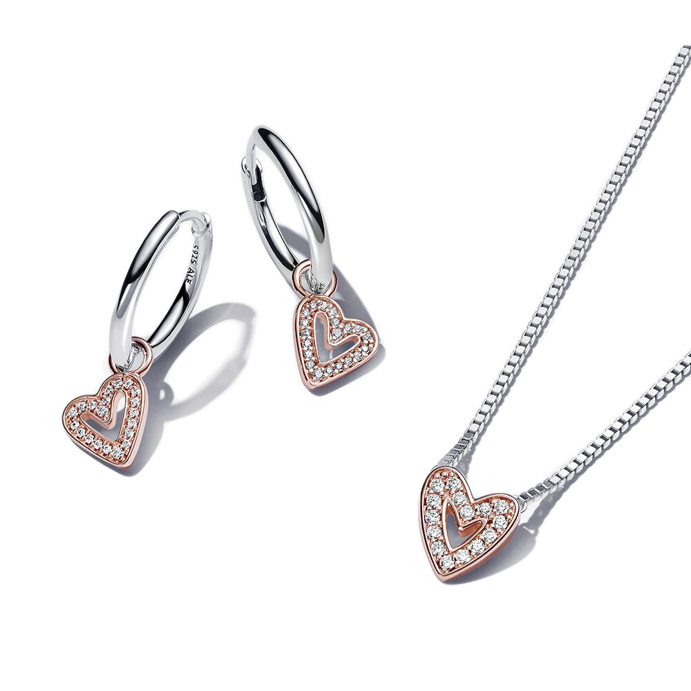PANDORA Freehand Heart Gift Set Cubic Zirconia Silver Giftsets Fashion Jewelry Gift For Women