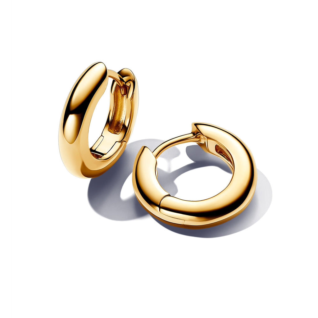 PANDORA Round Hoop Earrings 14K Gold Plated Unique Metal Blend Statement Ring Jewelry Gift