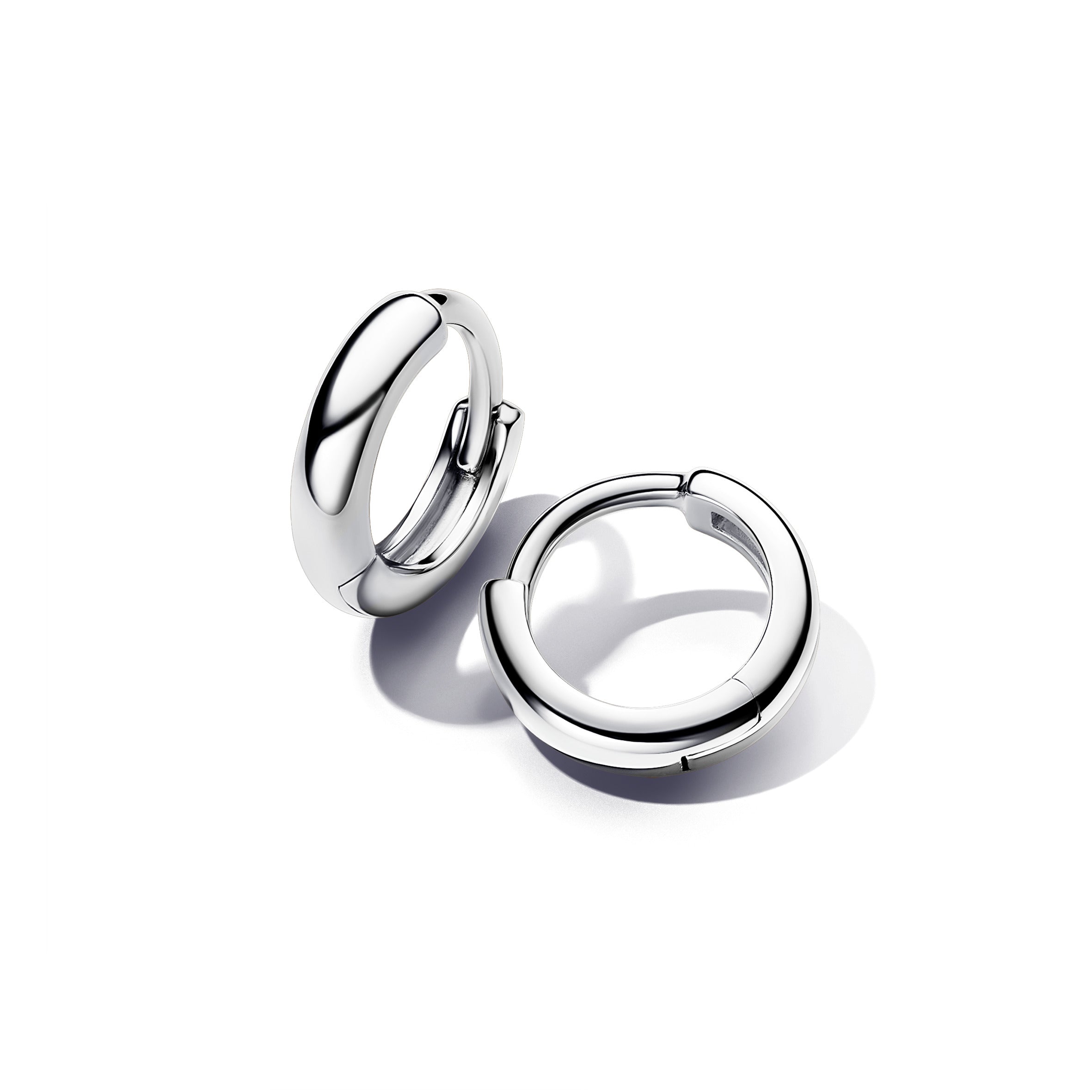 PANDORA Round Huggie Hoop Earrings Sterling Silver Statement Ring Jewelry Gift