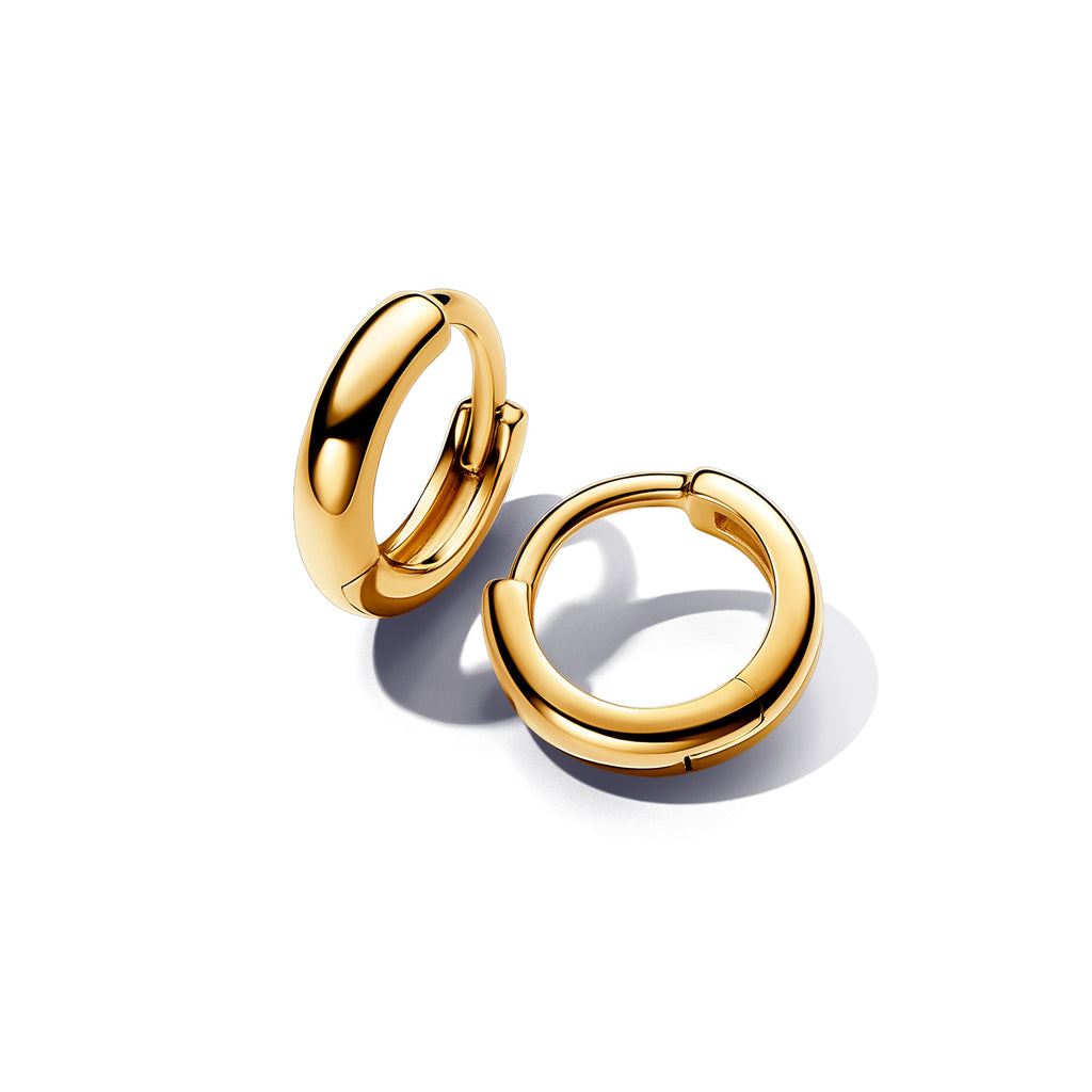 PANDORA Round Huggie Hoop Earrings 14K Gold Plated Unique Metal Blend Statement Ring Jewelry Gift
