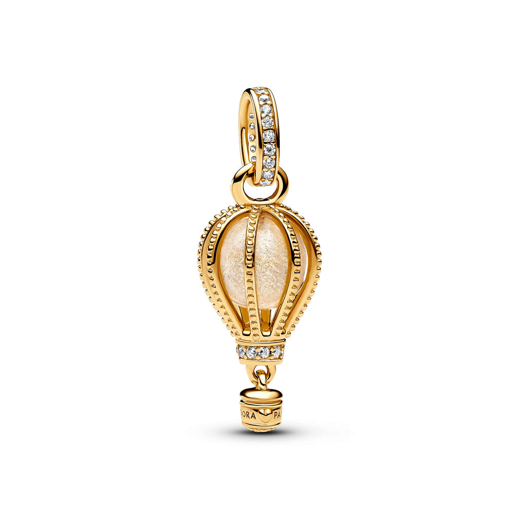 PANDORA Sparkling Clear Hot Air Balloon Dangle Charm 14K Gold Plated Unique Metal Blend Hobbies Charms Bracelet Charm Jewelry Gift