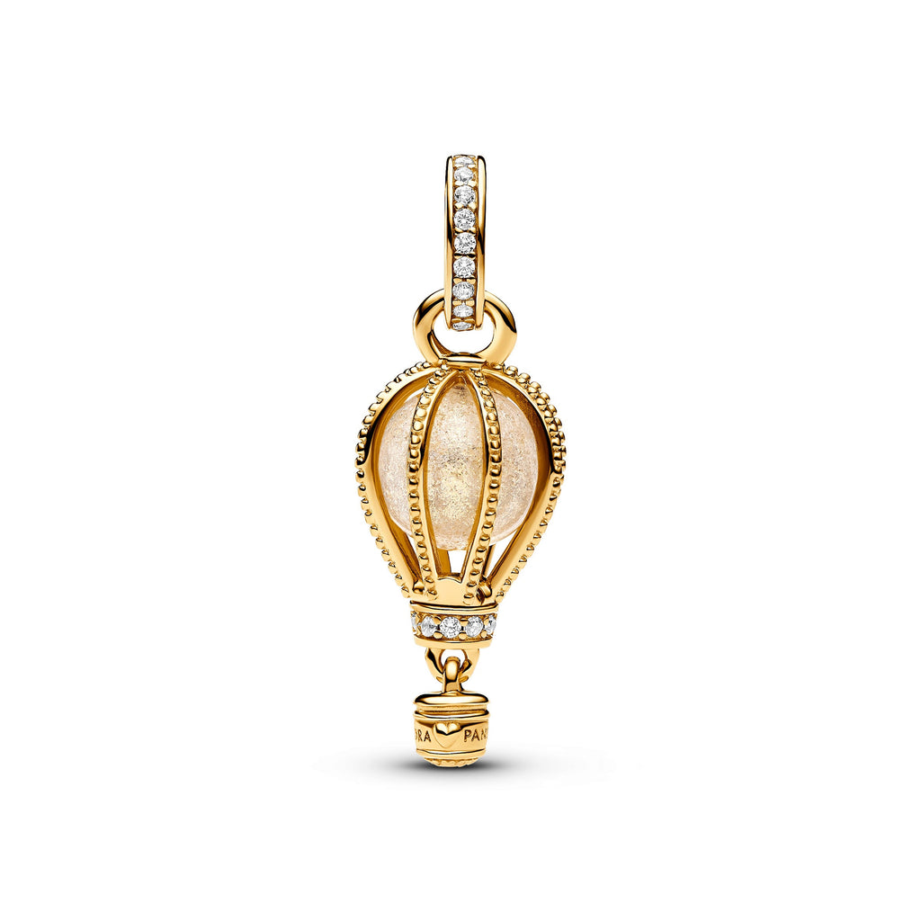PANDORA Sparkling Clear Hot Air Balloon Dangle Charm 14K Gold Plated Unique Metal Blend Hobbies Charms Bracelet Charm Jewelry Gift