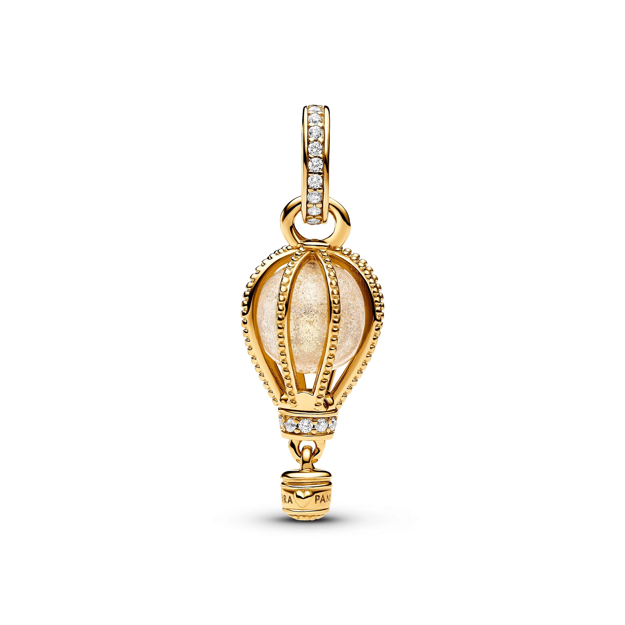 PANDORA Sparkling Clear Hot Air Balloon Dangle Charm 14K Gold Plated Unique Metal Blend Hobbies Charms Bracelet Charm Jewelry Gift