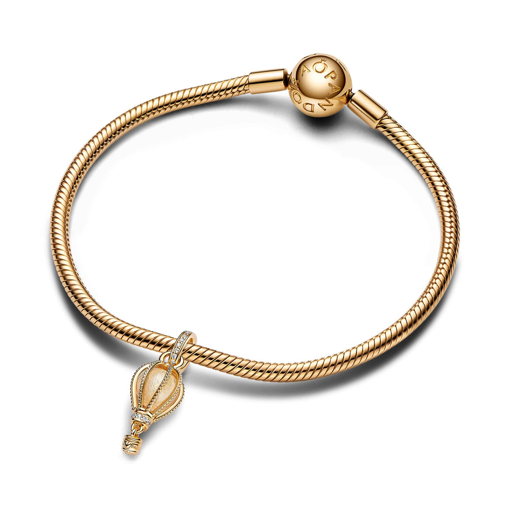 PANDORA Sparkling Clear Hot Air Balloon Dangle Charm 14K Gold Plated Unique Metal Blend Hobbies Charms Bracelet Charm Jewelry Gift