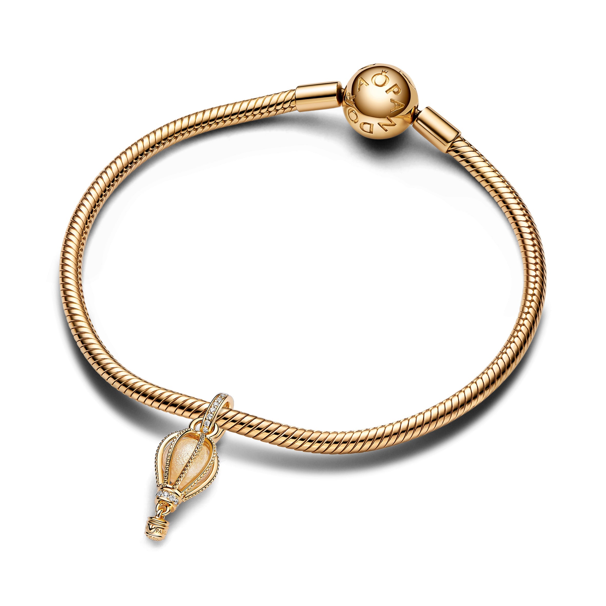 PANDORA Sparkling Clear Hot Air Balloon Dangle Charm 14K Gold Plated Unique Metal Blend Hobbies Charms Bracelet Charm Jewelry Gift