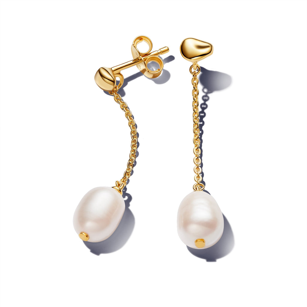 PANDORA Treated Freshwater Cultured Pearl Drop Earrings 14K Gold Plated Unique Metal Blend Statement Ring Jewelry Gift
