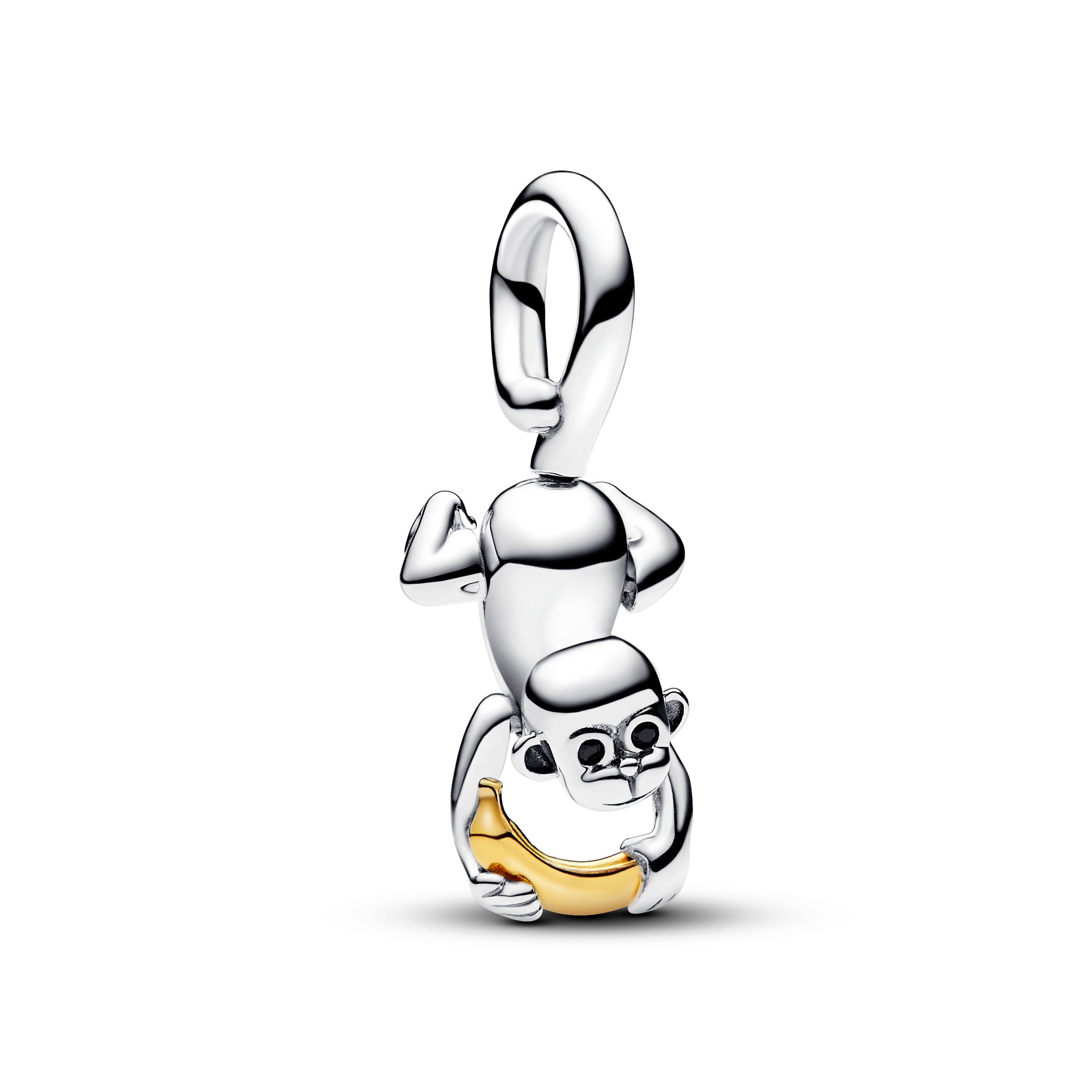 PANDORA Two-tone Movable Monkey Dangle Charm 14K Gold Plated Unique Metal Blend Black Animals Charms Bracelet Charm Jewelry Gift