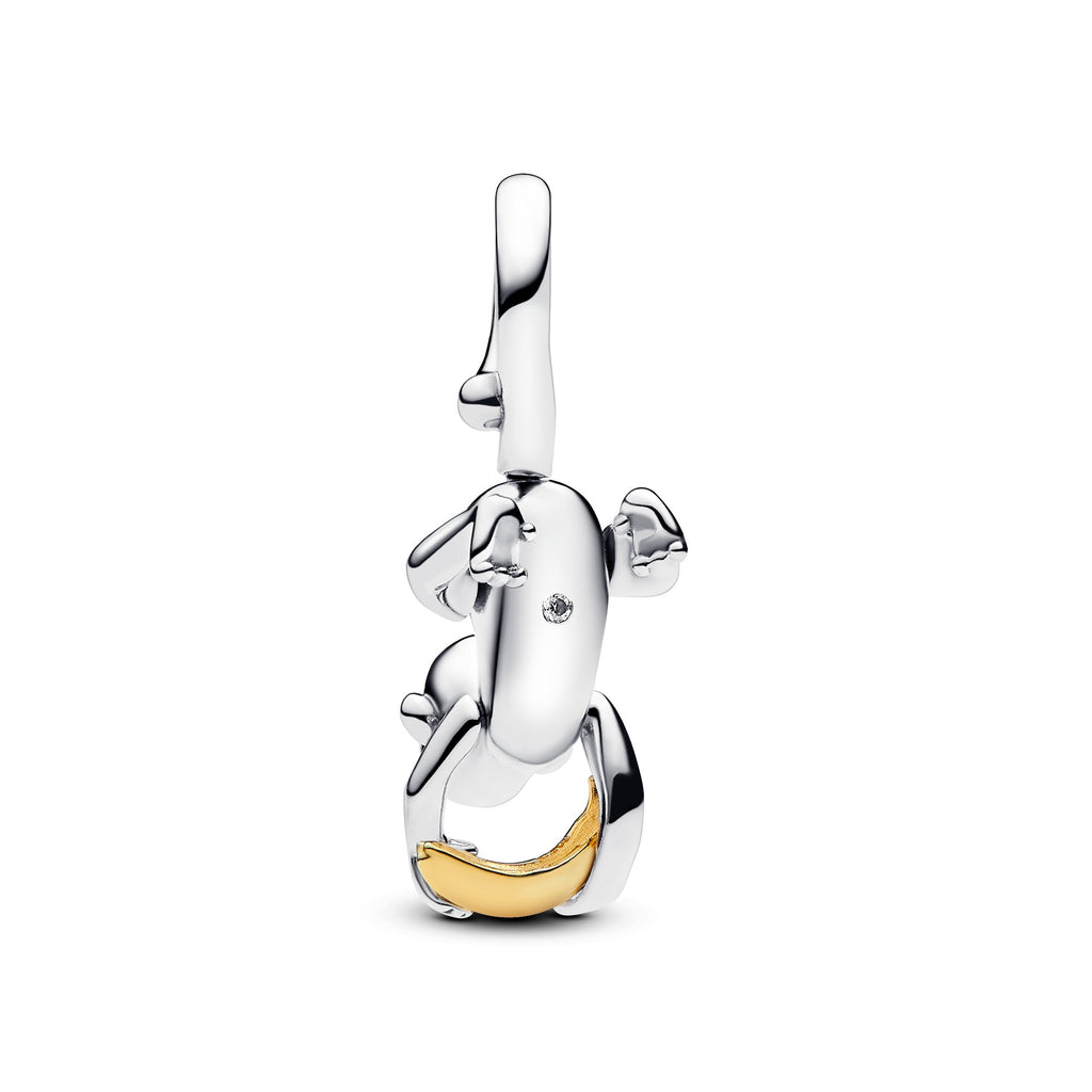 PANDORA Two-tone Movable Monkey Dangle Charm 14K Gold Plated Unique Metal Blend Black Animals Charms Bracelet Charm Jewelry Gift