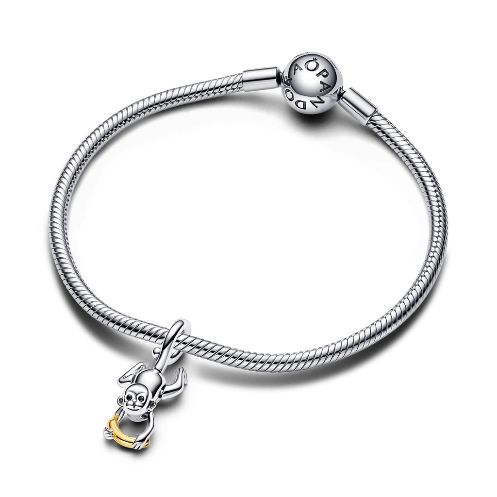 PANDORA Two-tone Movable Monkey Dangle Charm 14K Gold Plated Unique Metal Blend Black Animals Charms Bracelet Charm Jewelry Gift