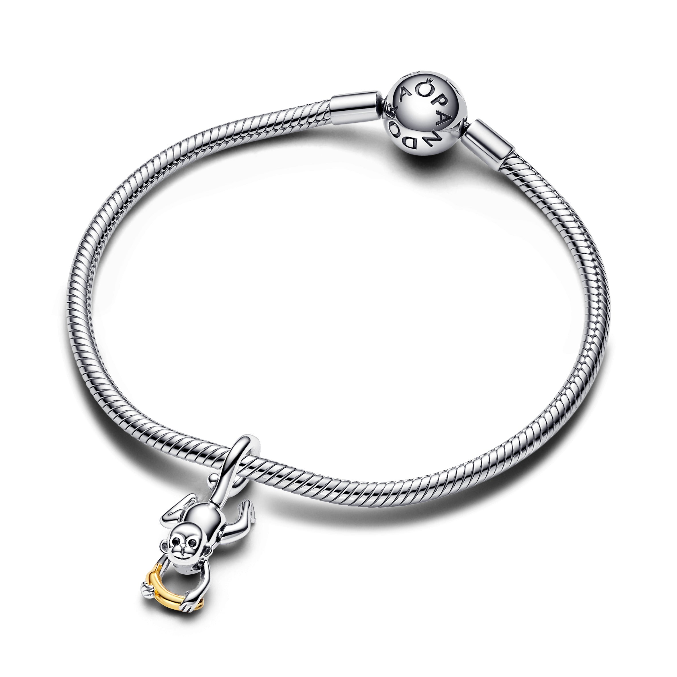 PANDORA Two-tone Movable Monkey Dangle Charm 14K Gold Plated Unique Metal Blend Black Animals Charms Bracelet Charm Jewelry Gift