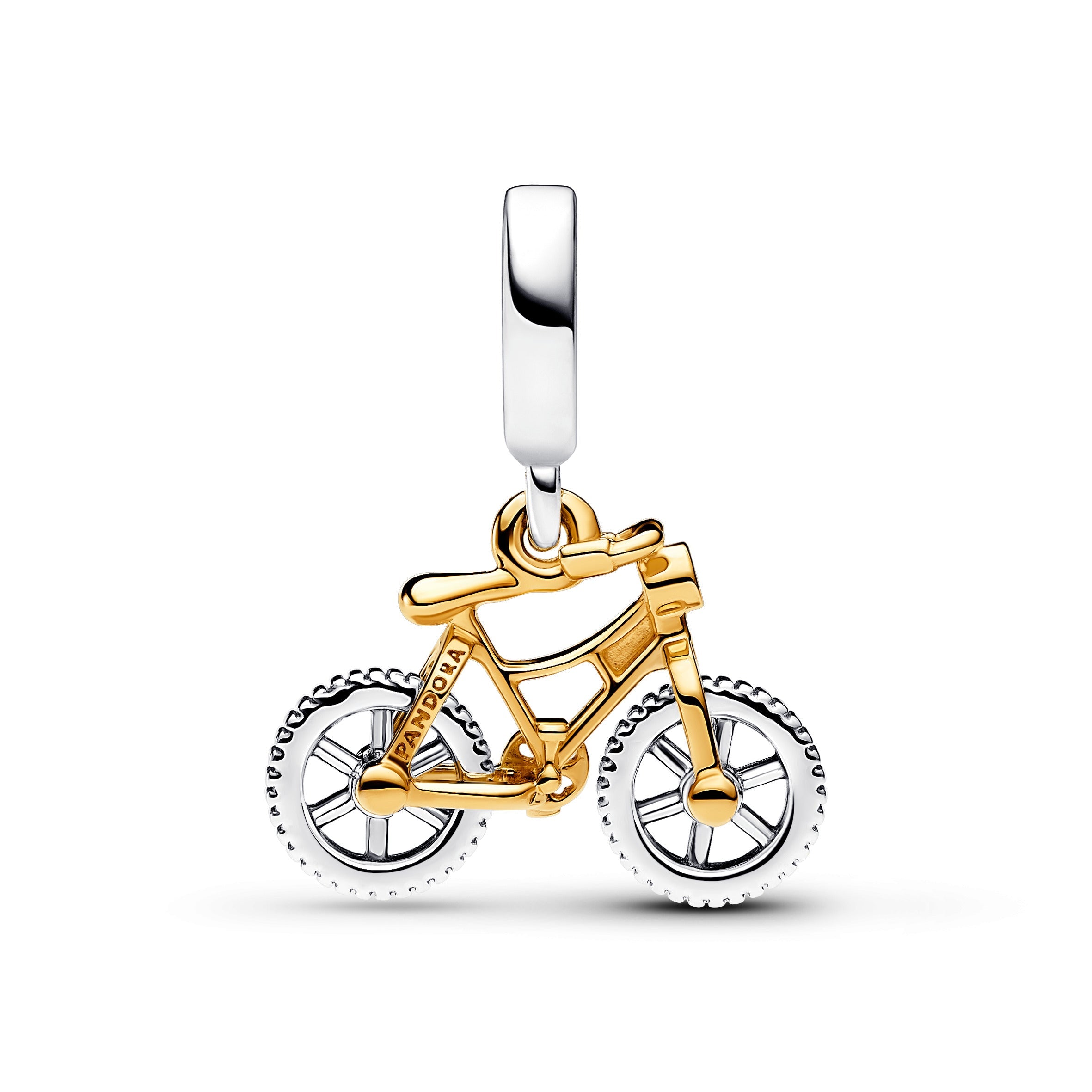 PANDORA Two-tone Spinning Wheels Bicycle Dangle Charm 14K Gold Plated Unique Metal Blend Clear Hobbies Charms Bracelet Charm Jewelry Gift