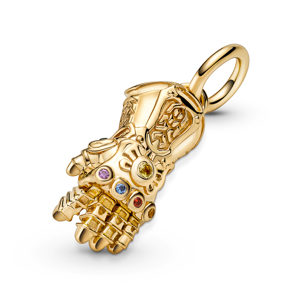 PANDORA Marvel The Avengers Infinity Gauntlet Dangle Charm 14K Gold Plated Unique Metal Blend Charms Bracelet Charm Jewelry Gift