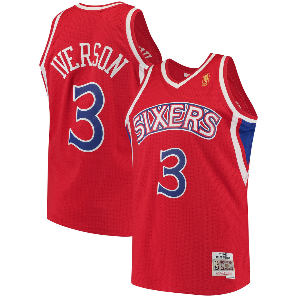 Philadelphia 76ers NBA Men's Mitchell & Ness Allen Iverson Red 1996-97 Hardwood Classics Swingman Jersey