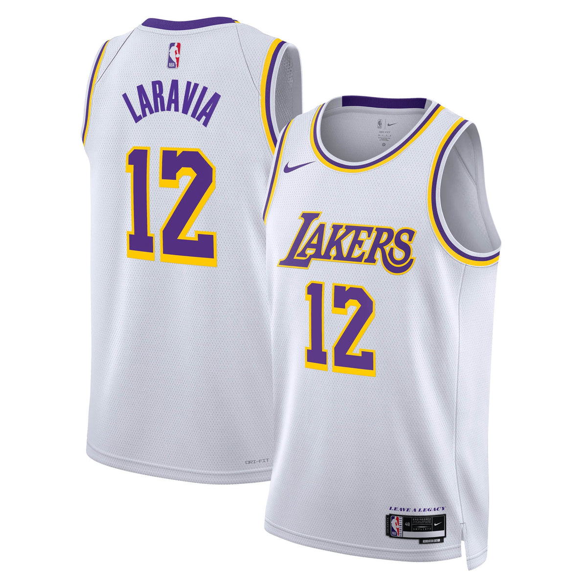 Los Angeles Lakers NBA Nike Association Edition Swingman Jersey - White - Jake LaRavia - Unisex