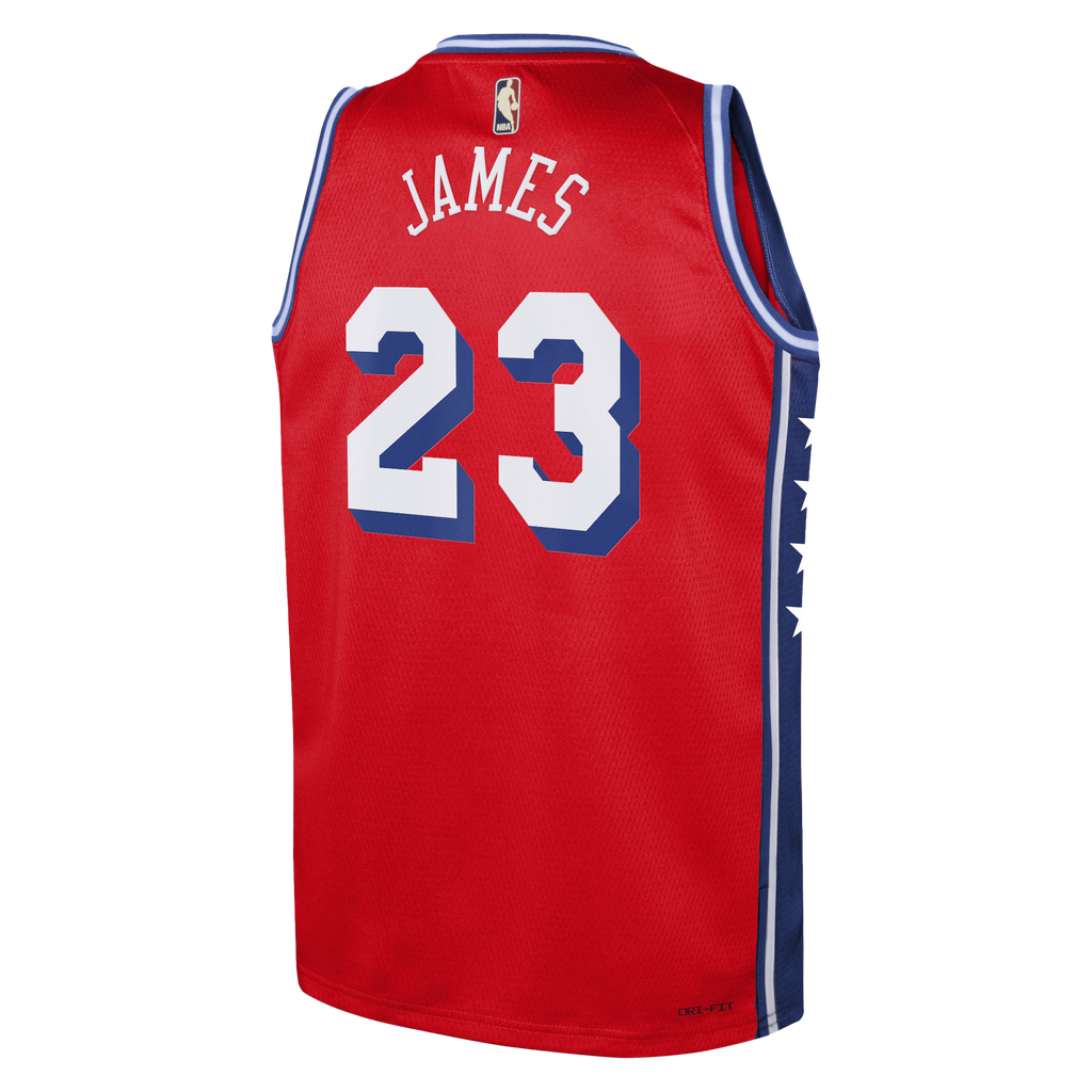 Philadelphia 76ers NBA Jordan Brand Statement Edition Swingman Jersey - Red - LeBron James - Youth