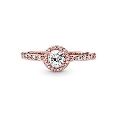 PANDORA Classic Sparkle Halo Ring 14K Rose Gold Plated Unique Metal Blend Rings Statement Ring Jewelry Gift