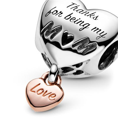 PANDORA Love You Mum Heart Charm 14K Rose Gold Plated Unique Metal Blend Charms Bracelet Charm Jewelry Gift