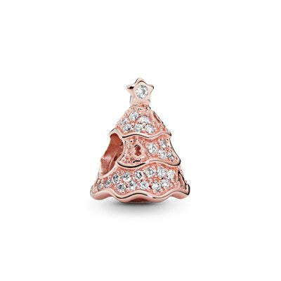 PANDORA Pavé Christmas Tree Charm 14K Rose Gold Plated Unique Metal Blend Charms Bracelet Charm Jewelry Gift
