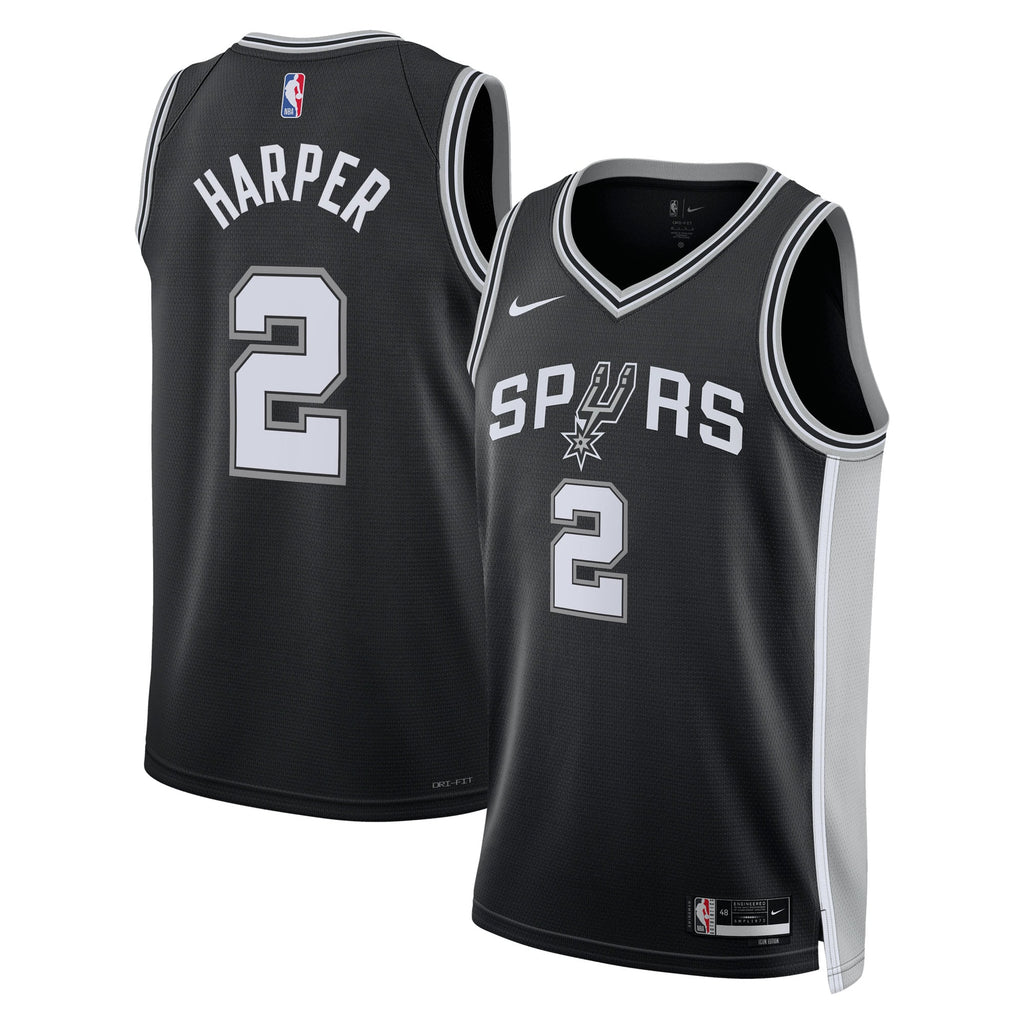 San Antonio Spurs NBA Nike Icon Edition Swingman Jersey 2025 First Round Draft Pick - Black - Dylan Harper - Unisex