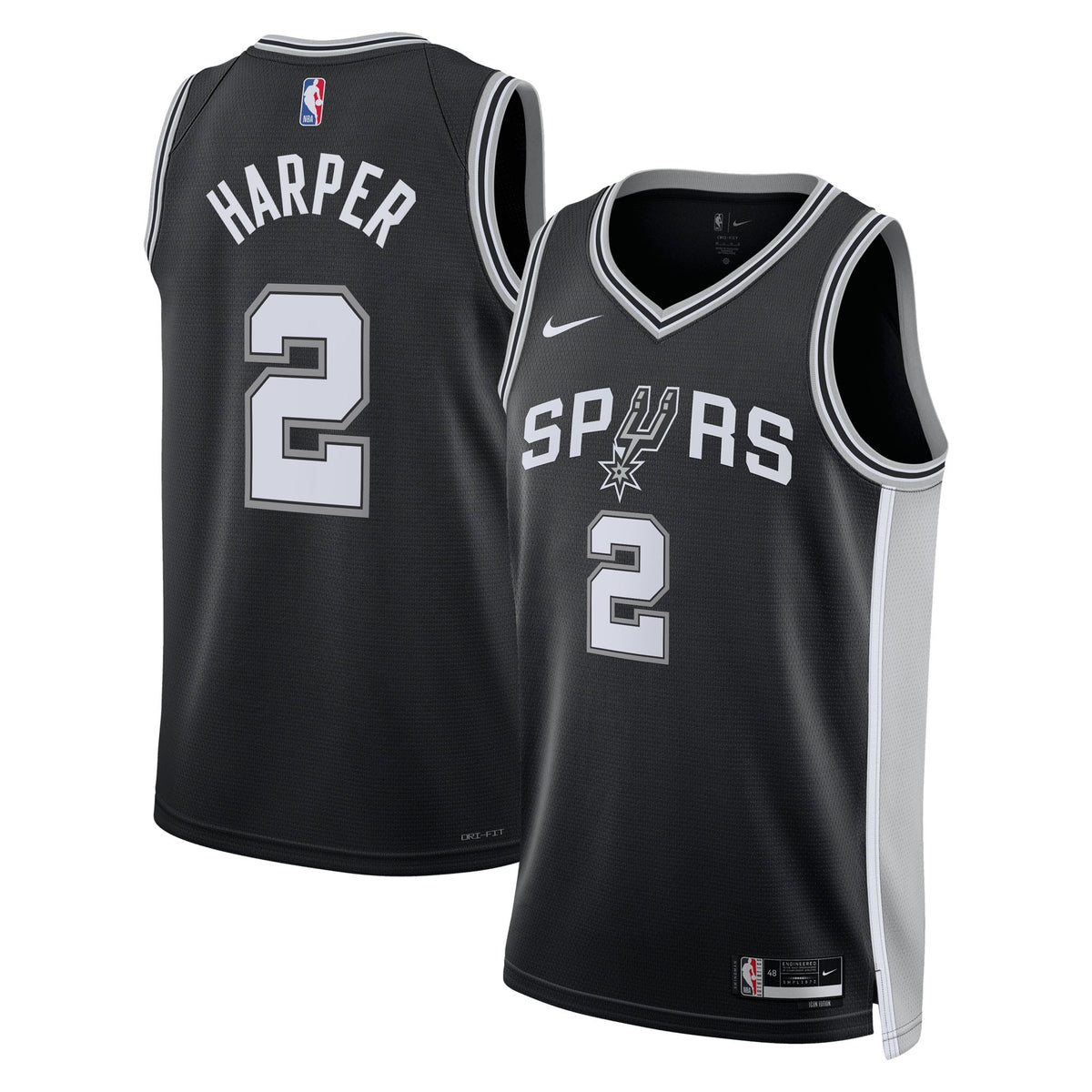 San Antonio Spurs NBA Nike Icon Edition Swingman Jersey 2025 First Round Draft Pick - Black - Dylan Harper - Unisex