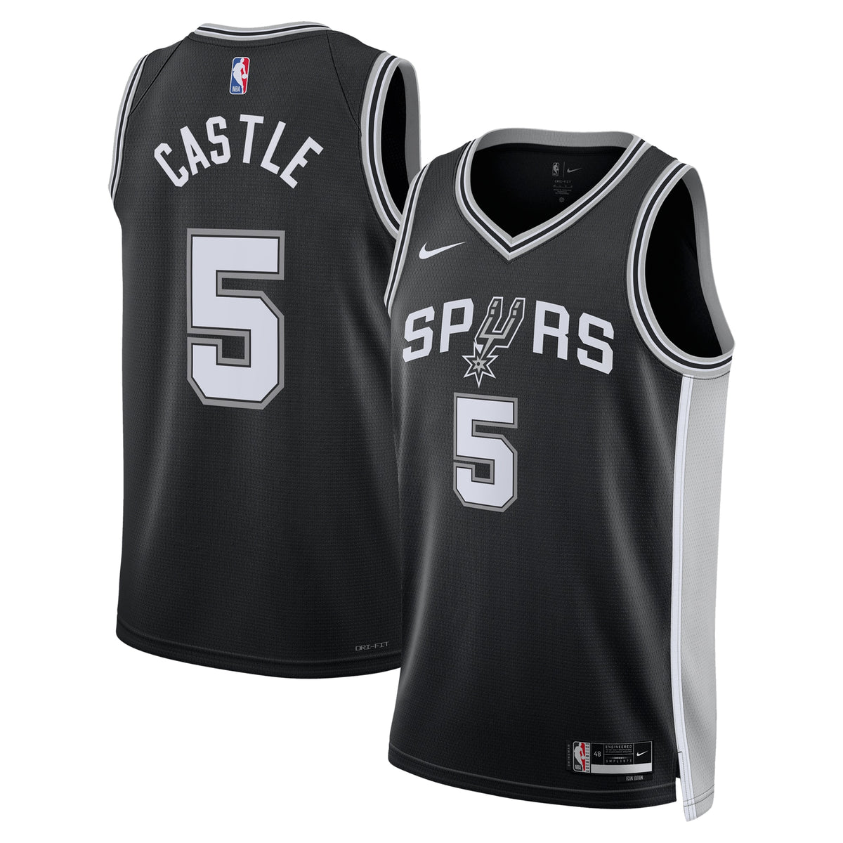 San Antonio Spurs NBA Nike Icon Swingman Jersey - Black - Stephon Castle - Unisex