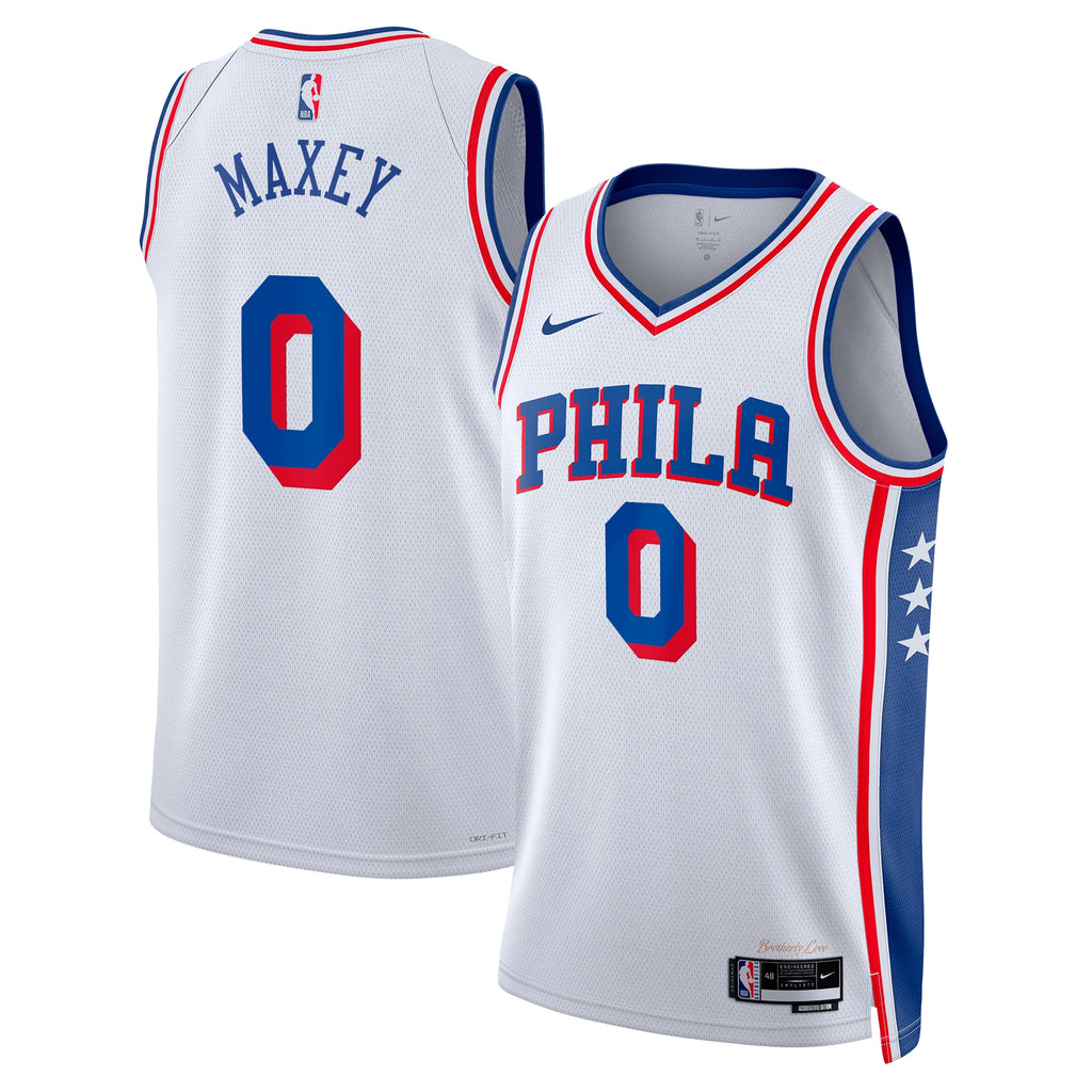 Philadelphia 76ers NBA Nike Association Edition Swingman Jersey - White - Tyrese Maxey - Unisex