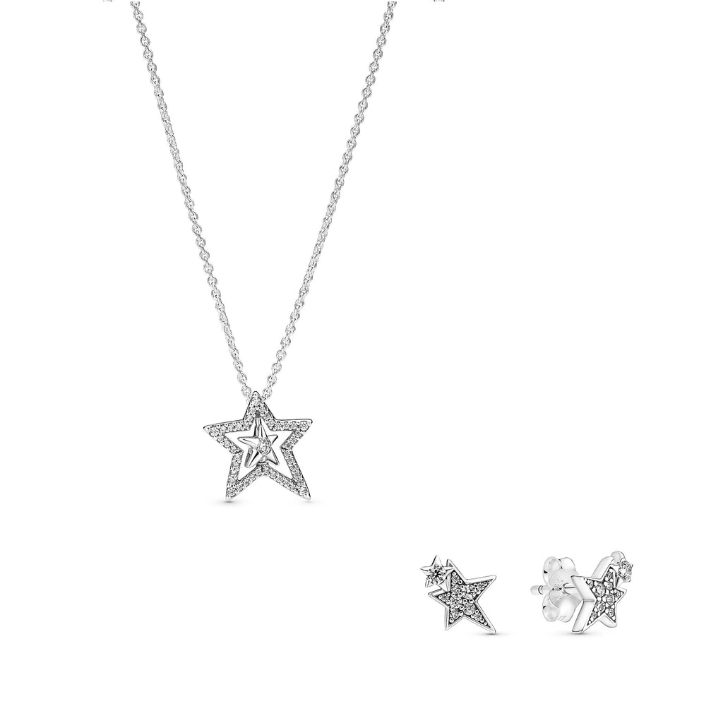 PANDORA Sparkling Asymmetric Star Gift Set Sterling Silver Giftsets Fashion Jewelry Gift For Women