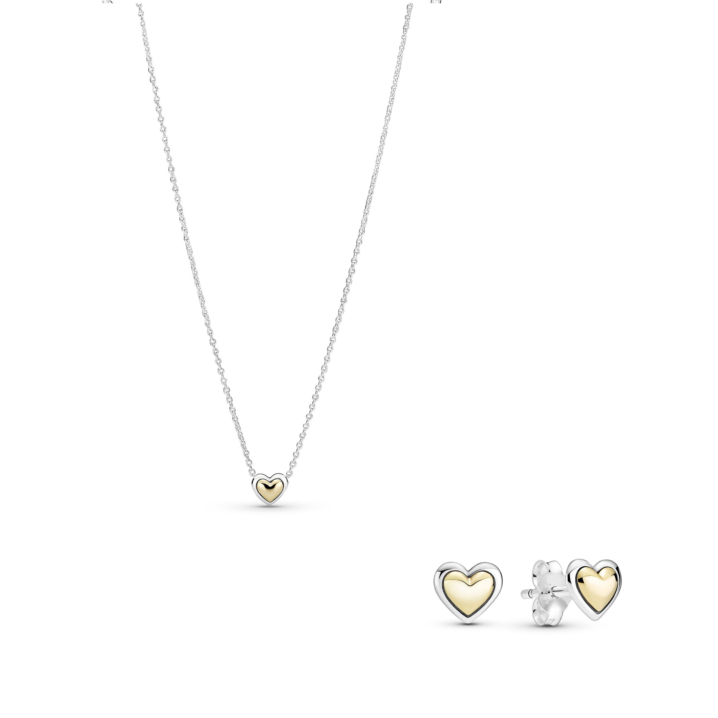 PANDORA Heart Sterling Silver And 14K Gold Necklace And Earring Jewellery Set 14K Gold Plated Unique Metal Blend Online-Exclusive Bundle Sets